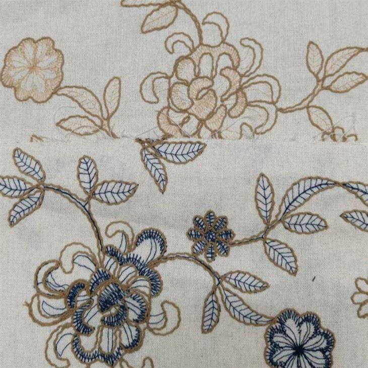 Pólýester hör reipi-eins og blómasaumað efni