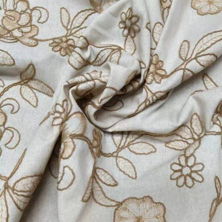 Polyester Linen Rope-like Floral Embroidered Fabric suppliers