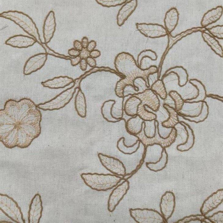 Polyester Linen Rope-like Floral Embroidered Fabric factory