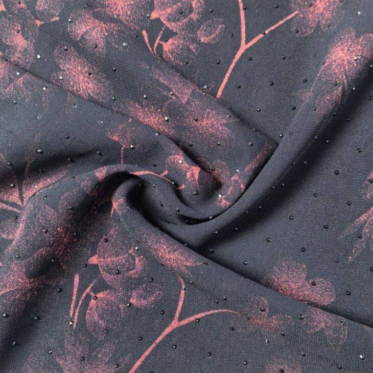 Red Print Black Tulle Fabric