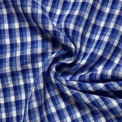 Blue Check Poly Imitation Linen Efni