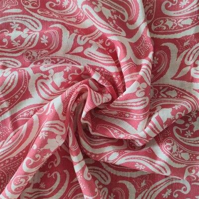 Punase india pähkli lilletrükk linasele viskooskangale