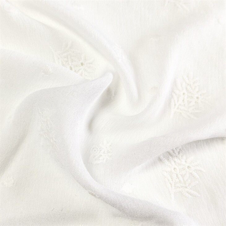 Soft White Embroidery Rayon Fabric