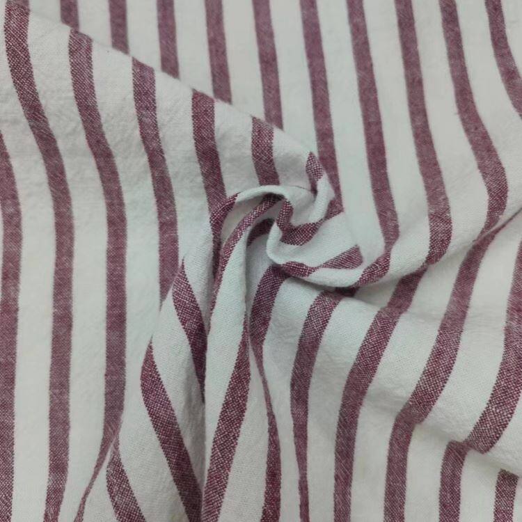 ストライプ柄リネンレーヨンしわ生地