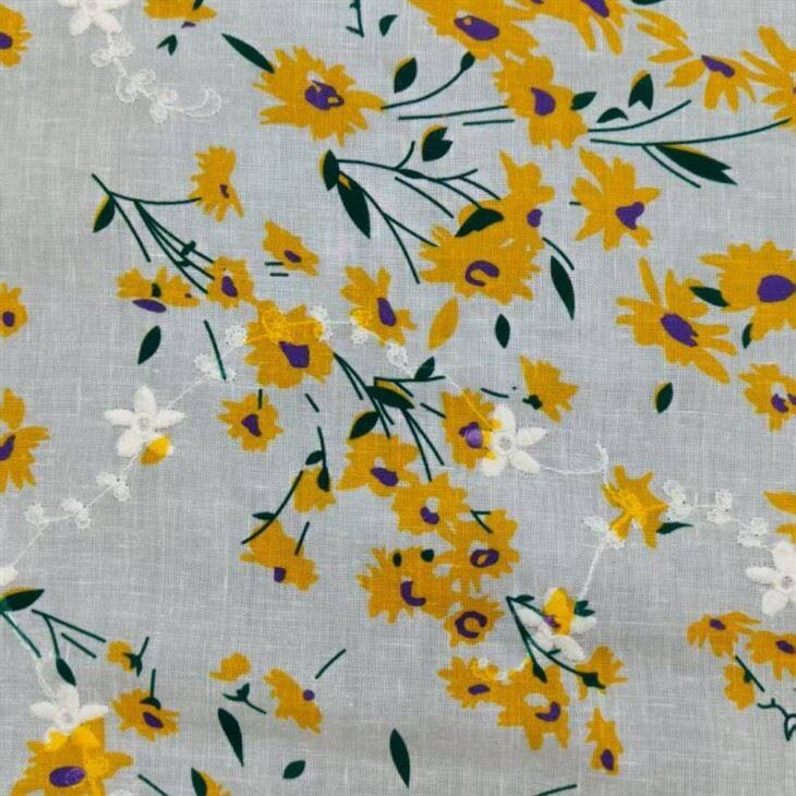 Tencel twal fin blan Floral enprime twal bwode