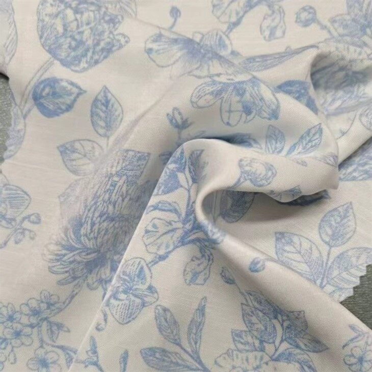 White Blue Floral Print Fabric suppliers