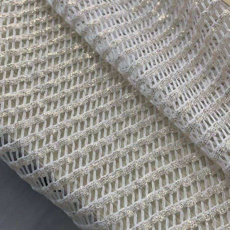 white crochet cotton touch foil fabric 2