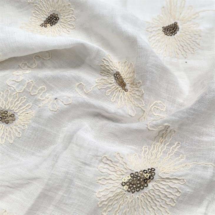 White Embroidered Fabric With Sequin suppliers