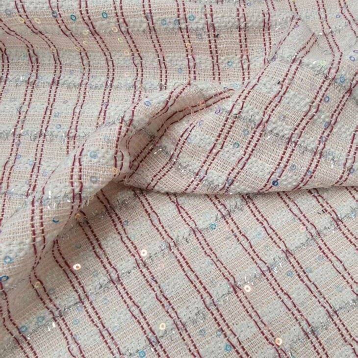 White Pink Tweed Sequin Fabric