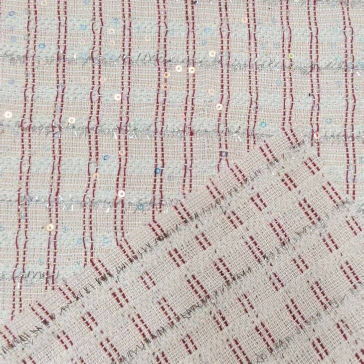Hvítt bleikt tweed sequin efni