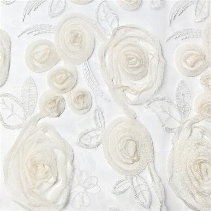 흰색 폴리 에스테르 로제트 자수 깎아 지른 직물