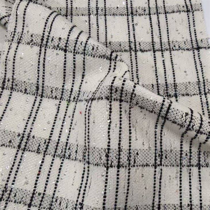 White Sequin Plaid Tweed Fabric