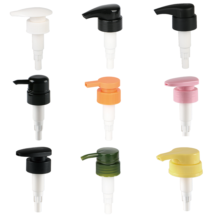 Custom color 28/410 lotion pump options for cosmetic and personal care packaging