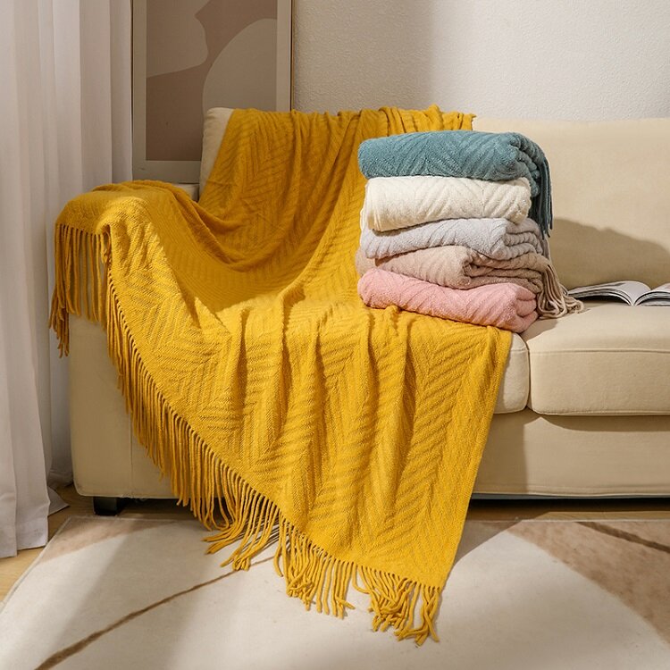 ผ้าห่มถักลายก้างปลา Jacquard