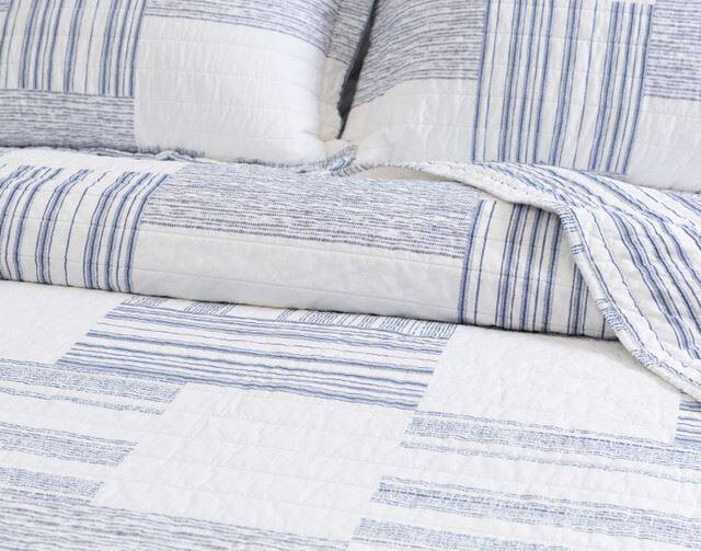 Blue And White Striped Cotton Quilt Set-1