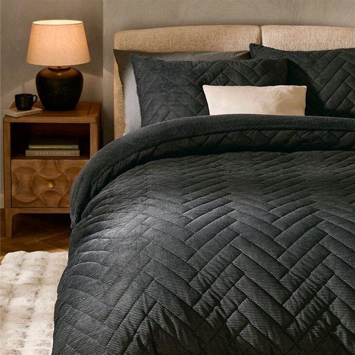 Corduroy Sherpa Reversible Comforter Set-Black