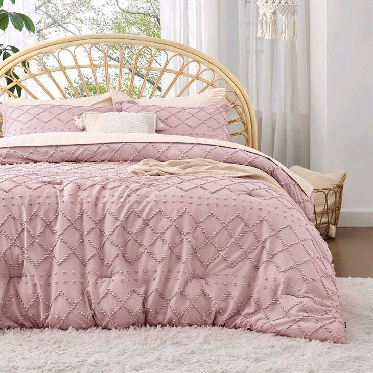 Diamond Clip Jacquard Comforter Set-Pink