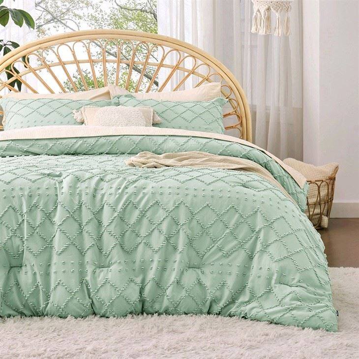 Diamond Clip Jacquard Comforter Set-Green
