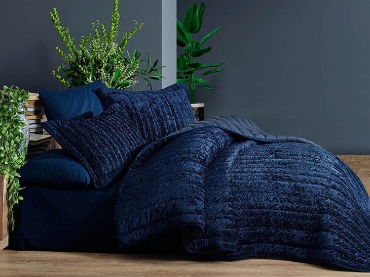 Luxury Embossed Flannel Comforter Set-Navy blue