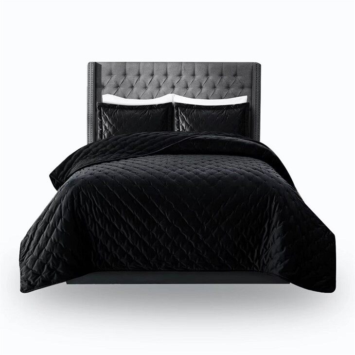 Luxury Embroidered Velvet Quilt Set-Black