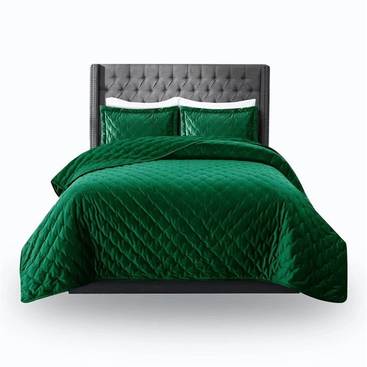 Luxury Embroidered Velvet Quilt Set-Green