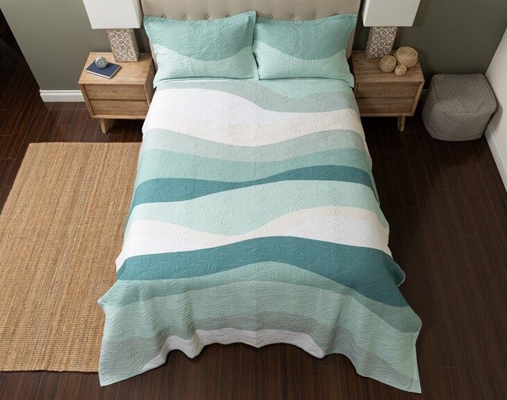 Ocean Waves Print Cotton Quilt Set-3
