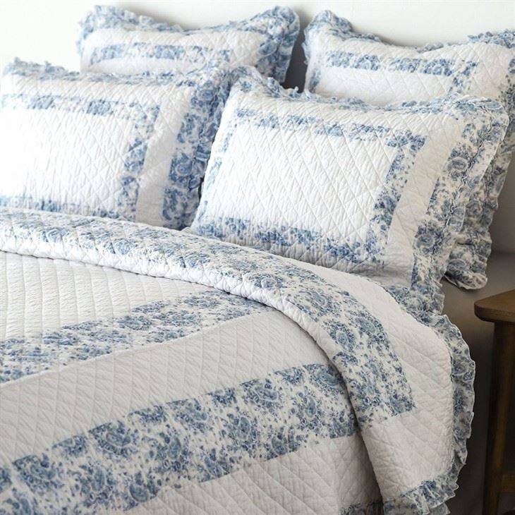 Patchwork Quilt Bedding Set With Ruffled-1