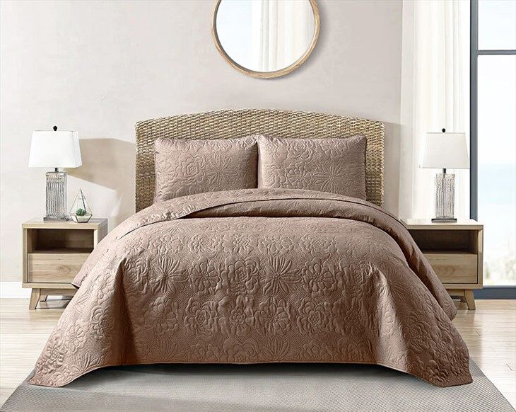 Solid Ultrasonic Reversible Quilt Set-Dark Coffee