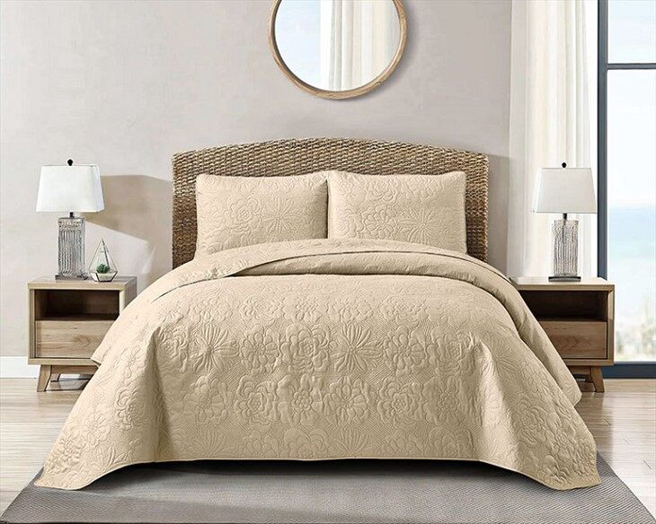 Solid Ultrasonic Reversible Quilt Set-Khaki
