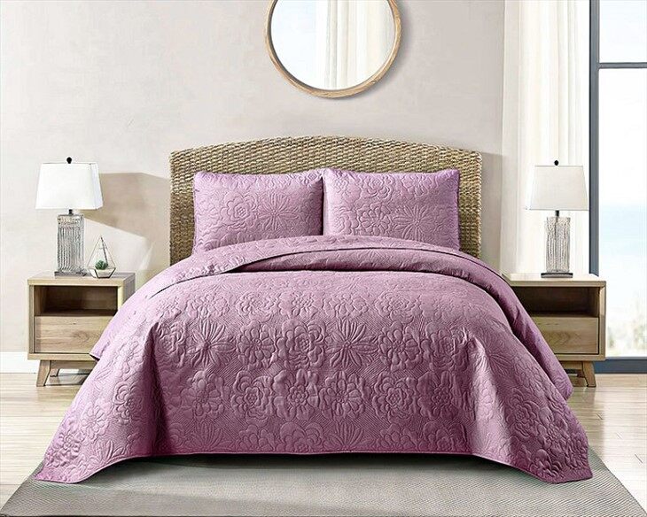 Solid Ultrasonic Reversible Quilt Set-Purple