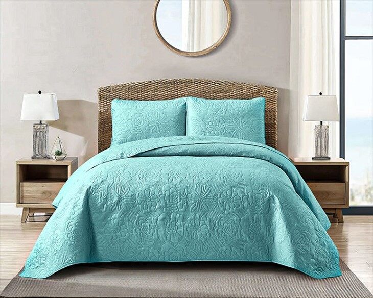 Solid Ultrasonic Reversible Quilt Set-Blue