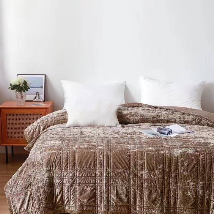 Warm Luxury Greek Velvet Quilt-Brown