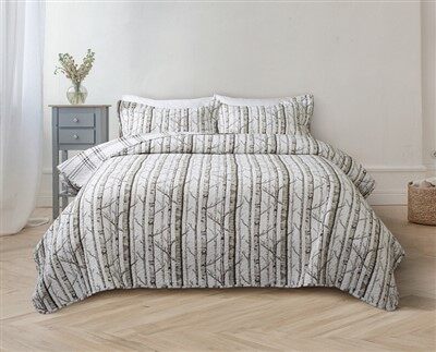 طقم لحاف قطني بنمط البتولا الأبيض