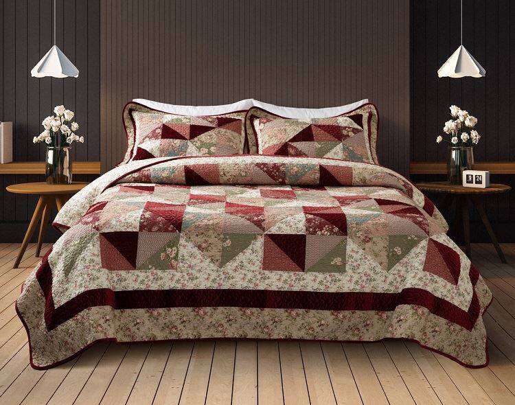 Ensemble de courtepointe patchwork en velours vintage