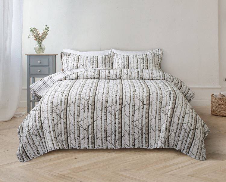 طقم لحاف قطني بنمط البتولا الأبيض