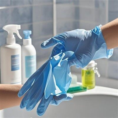 Sarung tangan sekali pakai plastik biru