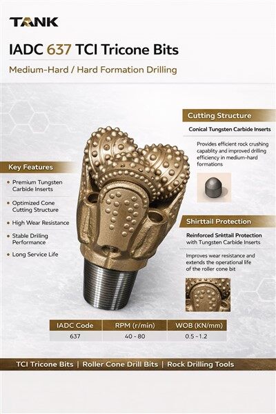 IADC 637 TCI Tricone Bits għat-tħaffir ta'-Medju għal Rock Hard