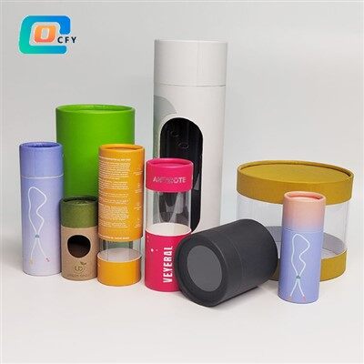 Transparent-vy av pappersrörsförpackningar