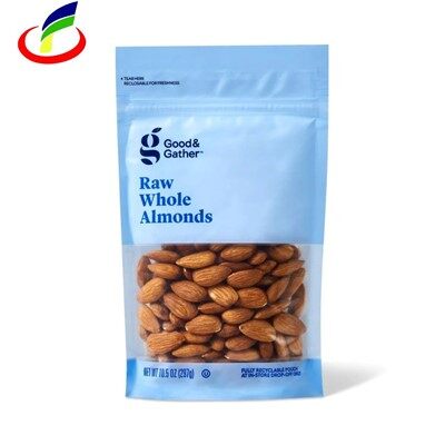 Изправена торбичка с цип и дизайн на прозорец