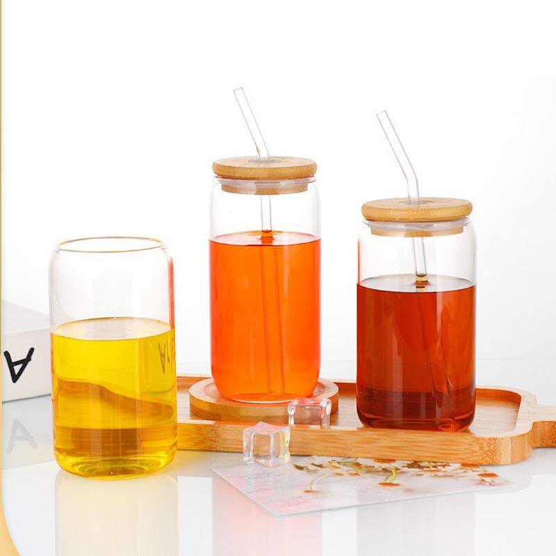 Bambus lid Straw Glas