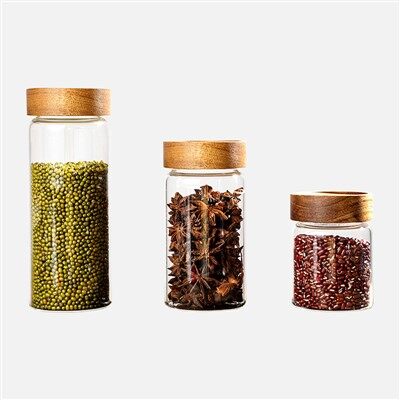 Acacia Wood Glass Storage Jars