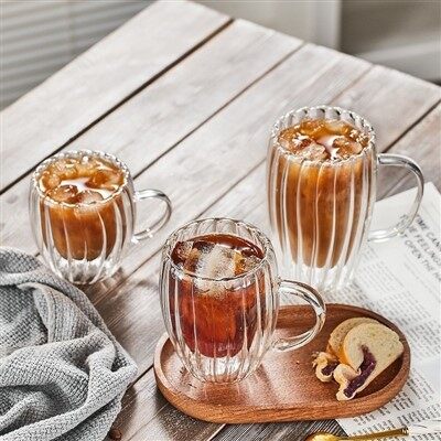 Ganda -cangkir Kopi Kaca Bergaris vertikal