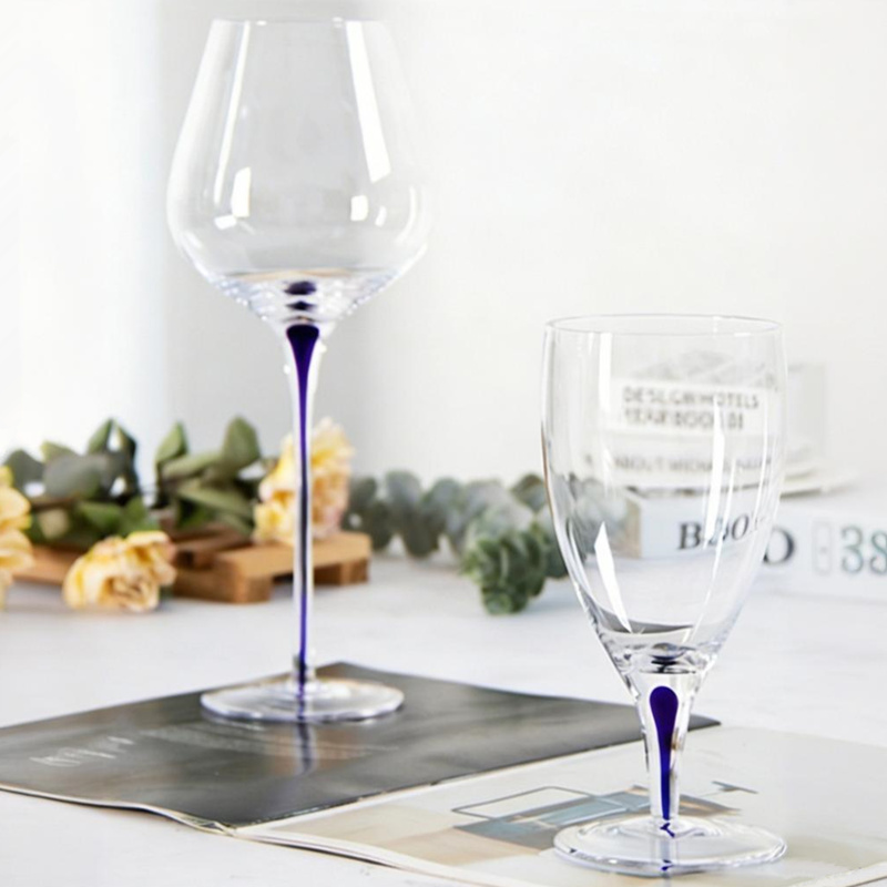 Clear Wine Glass with Blue Stem